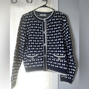 Navy and White Bow Cardigan